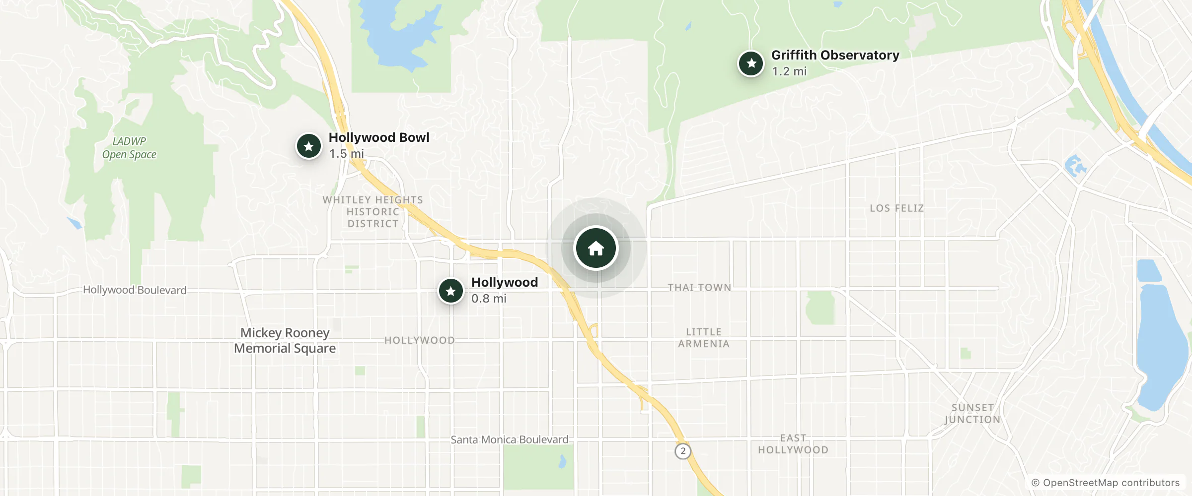 Map of Hollywood Pensione and nearby Hollywood, Griffith Observatory and Hollywood Bowl