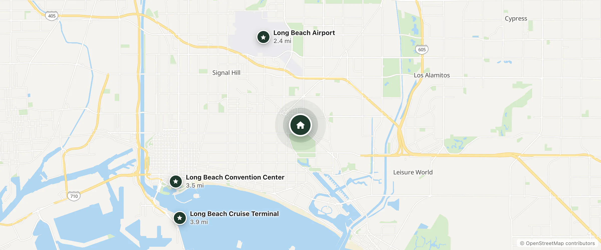 Map of Don's Motel and nearby Long Beach Airport, Long Beach Convention Center and Long Beach Cruise Terminal