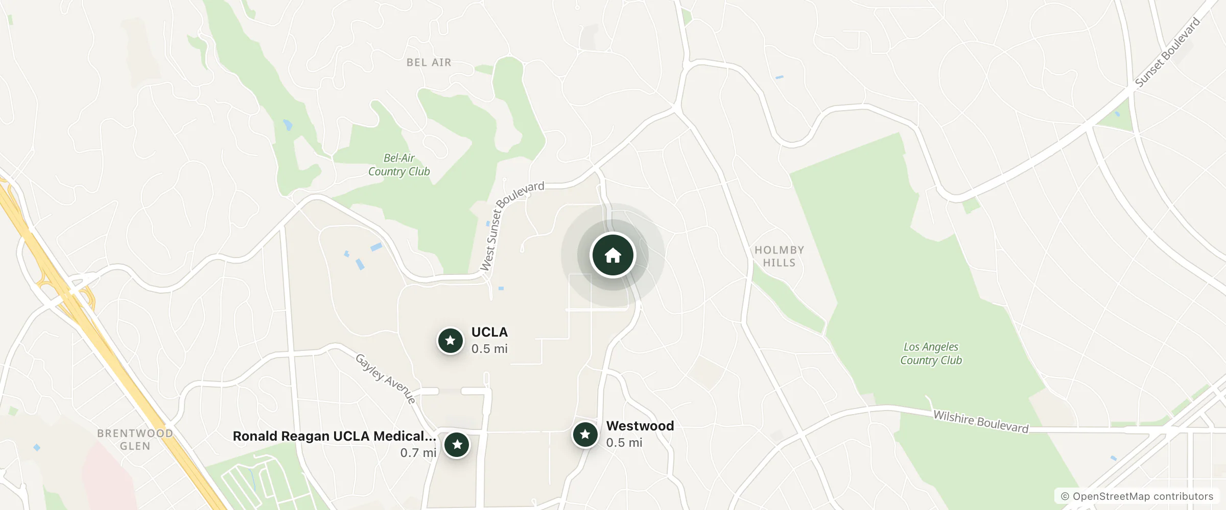 Map of UCLA Guest House and nearby Westwood, UCLA and Ronald Reagan UCLA Medical Center