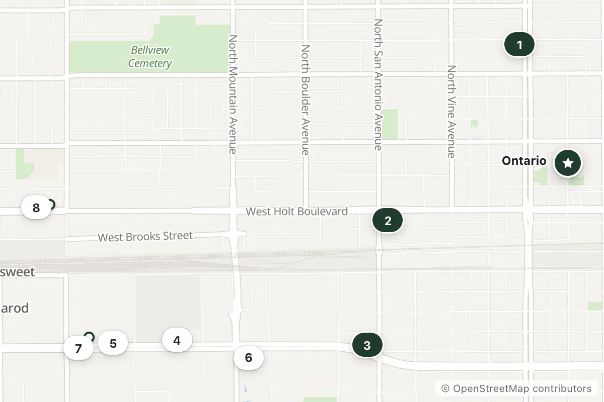 Map of the top 10 hotels for this question around Ontario