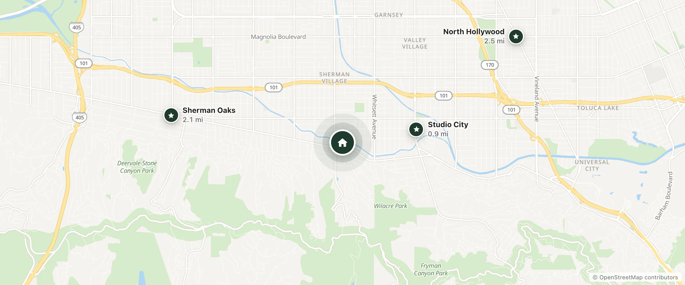Map of Sportsmen's Lodge and nearby Studio City, Sherman Oaks and North Hollywood