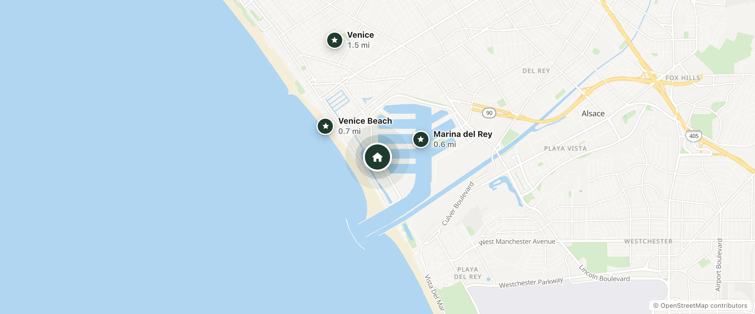 Map of Residence Inn and nearby Marina del Rey, Venice Beach and Venice