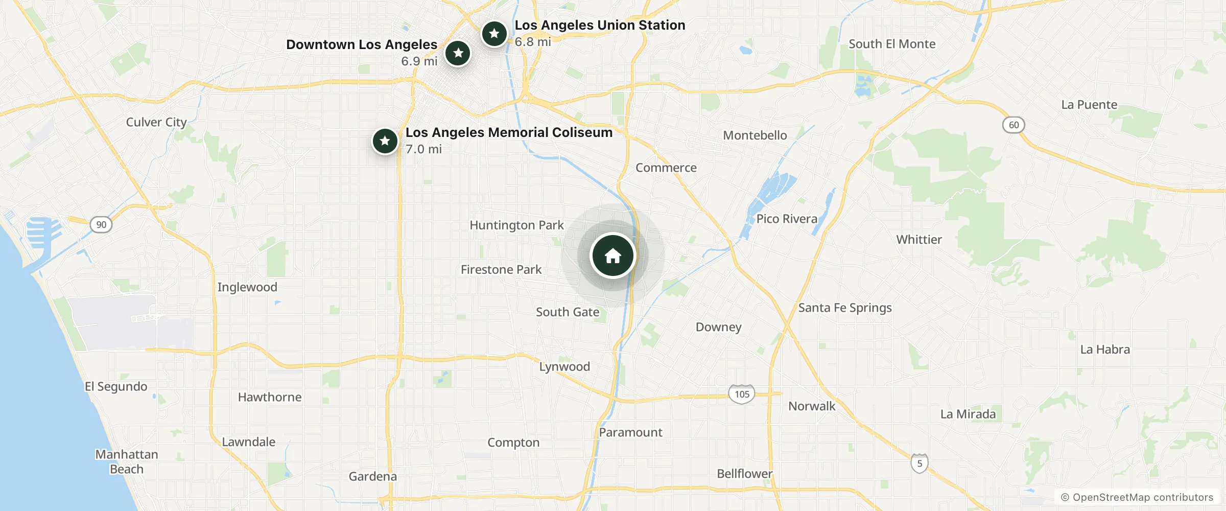 Map of Florentine Motel and nearby Los Angeles Union Station, Downtown Los Angeles and Los Angeles Memorial Coliseum