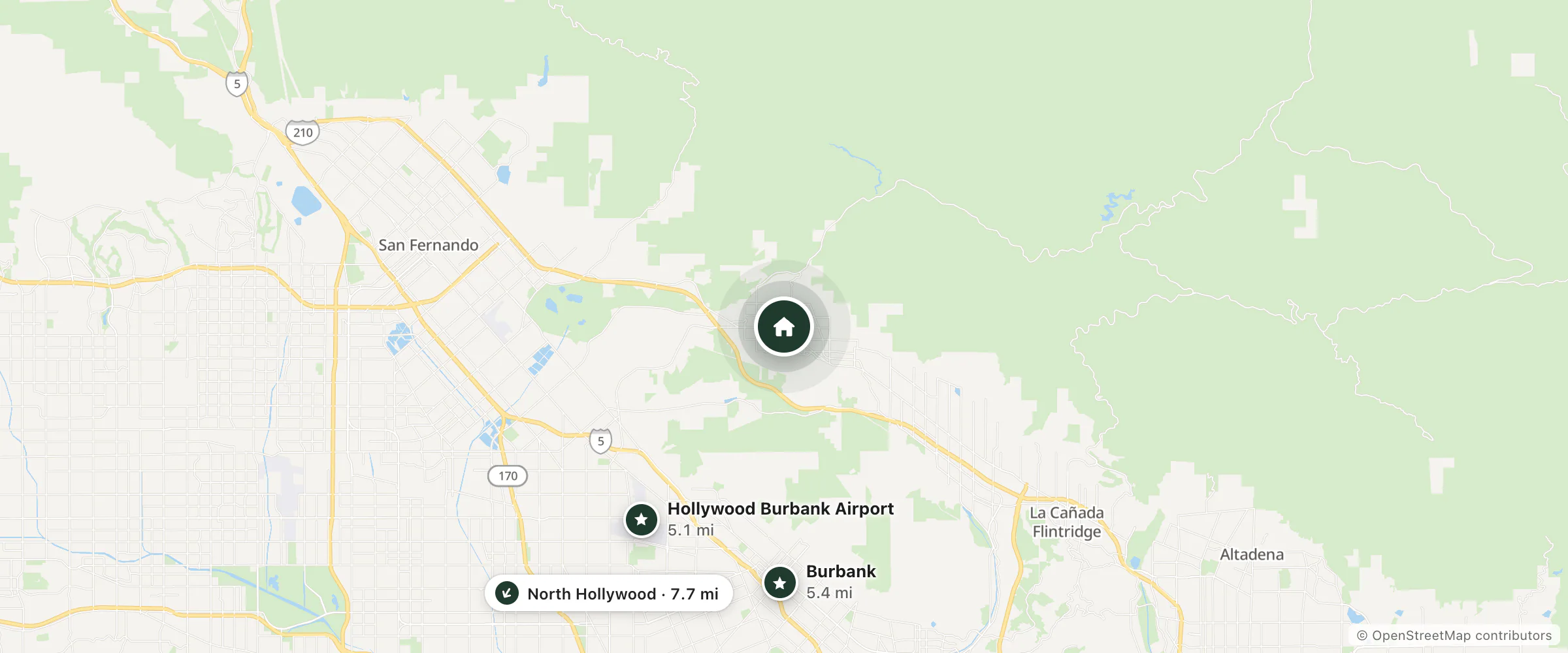 Map of Mt. Gleason Motorlodge and nearby Hollywood Burbank Airport, Burbank and North Hollywood