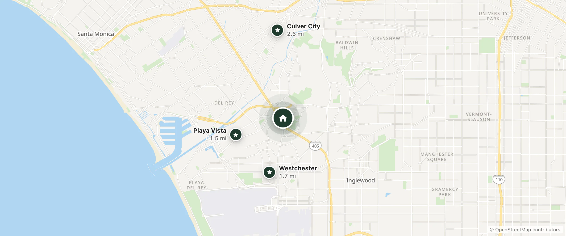 Map of Four Points By Sheraton and nearby Playa Vista, Westchester and Culver City