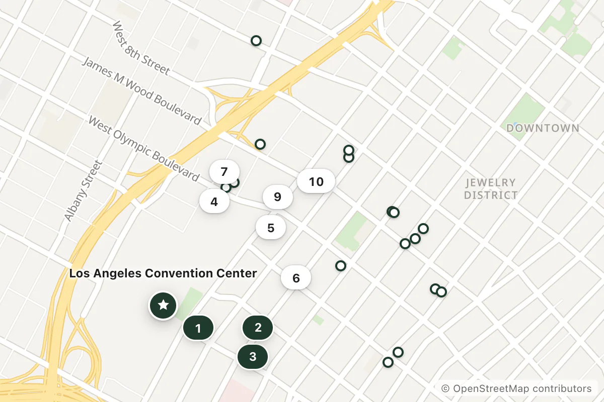 Map of the top 25 hotels for this question around Los Angeles Convention Center