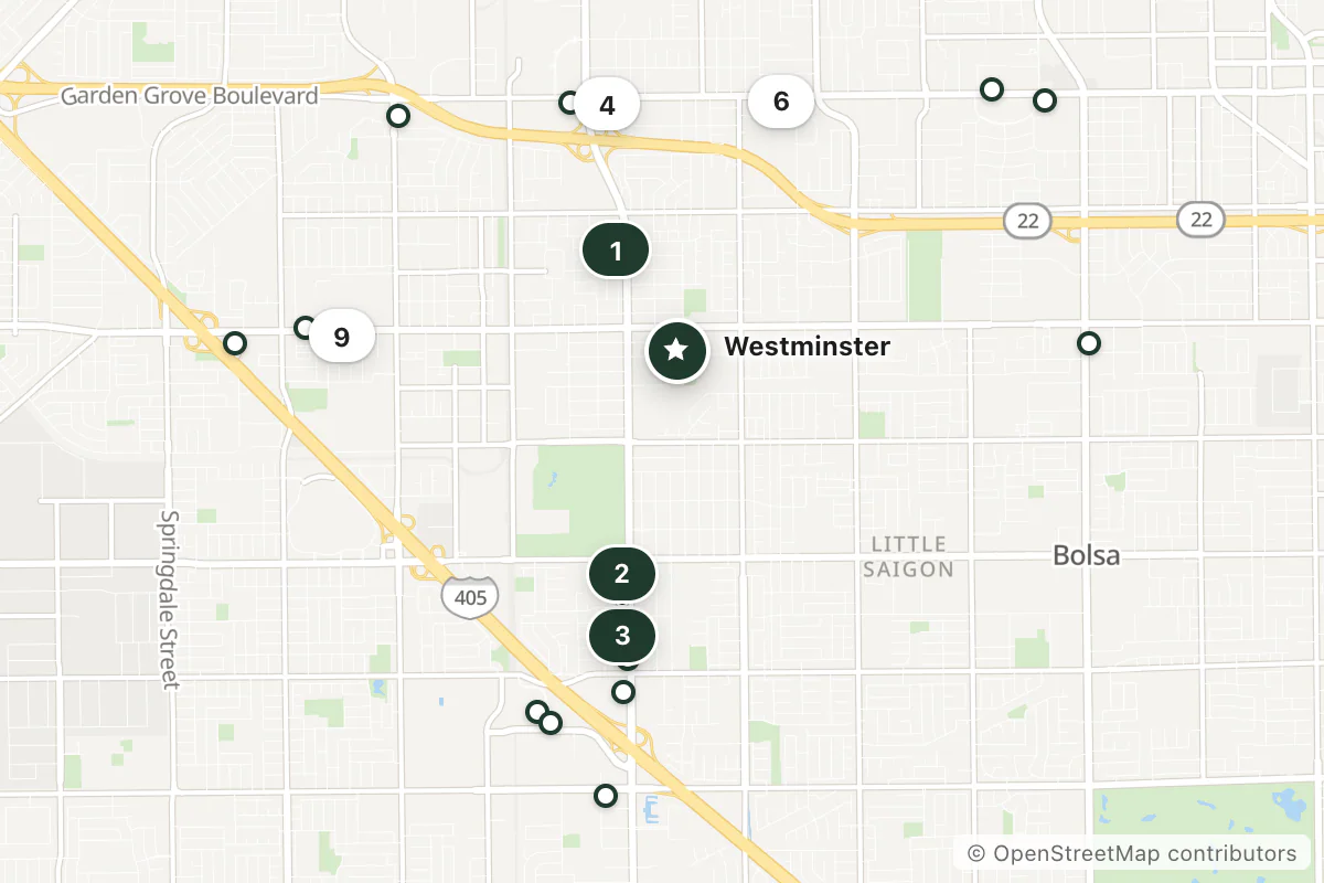 Map of the top 20 hotels for this question around Westminster