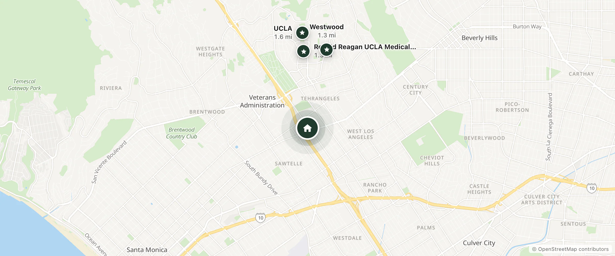 Map of Tib Hotel and nearby Ronald Reagan UCLA Medical Center, Westwood and UCLA