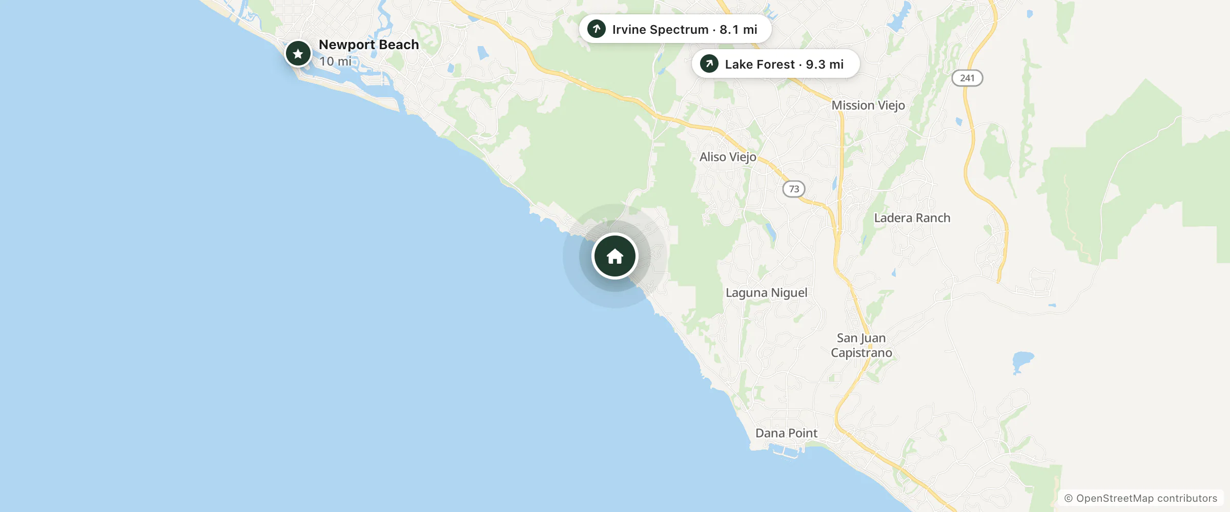 Map of Wind and Sea and nearby Irvine Spectrum, Lake Forest and Newport Beach