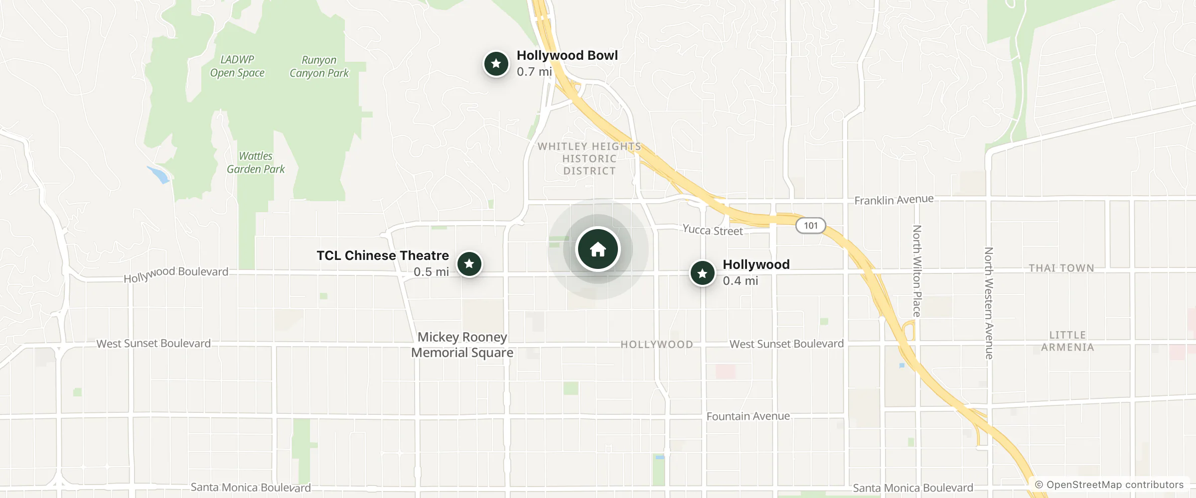 Map of Motel 6 and nearby Hollywood, TCL Chinese Theatre and Hollywood Bowl