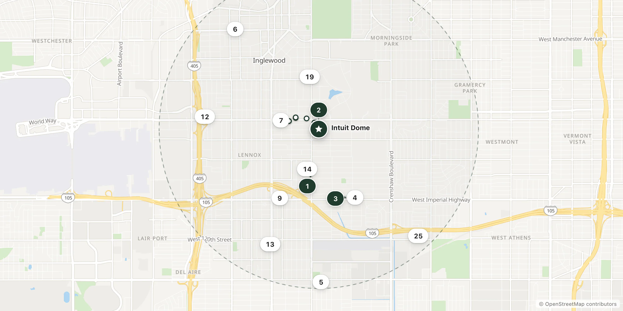 Map of hotels near Intuit Dome