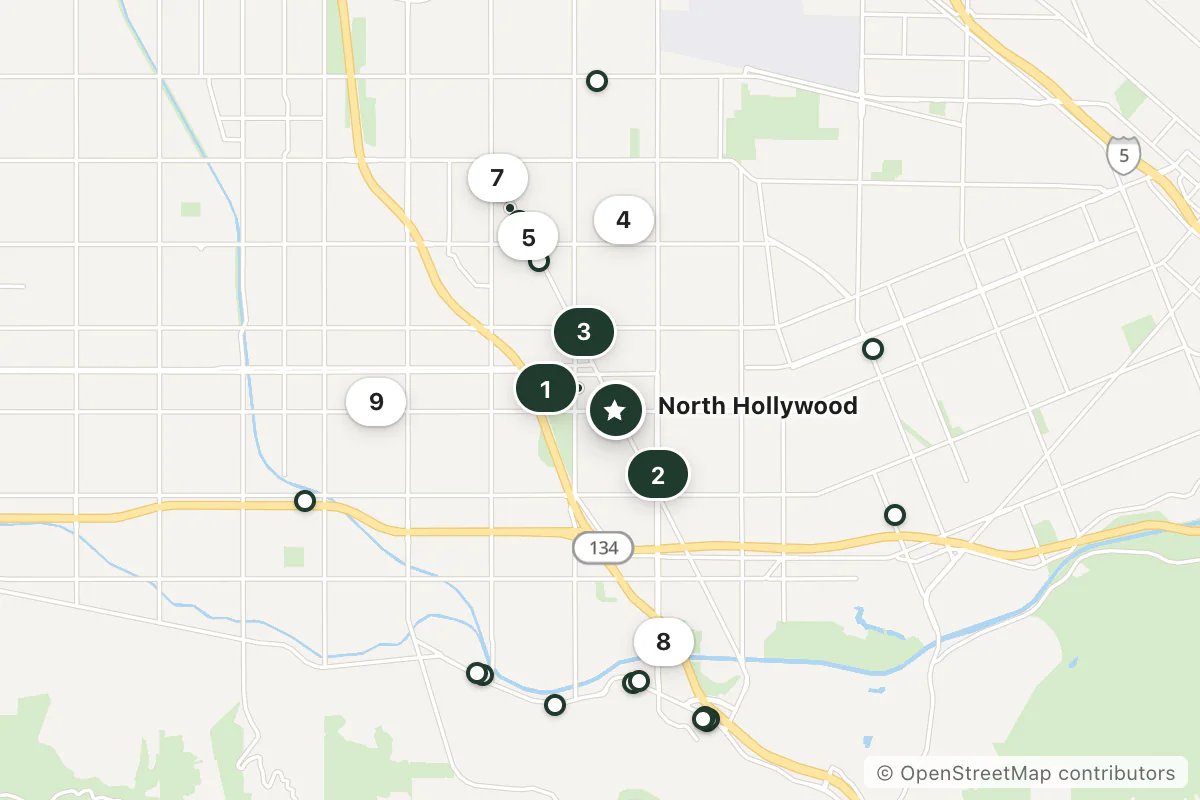 Map of the top 25 hotels for this question around North Hollywood