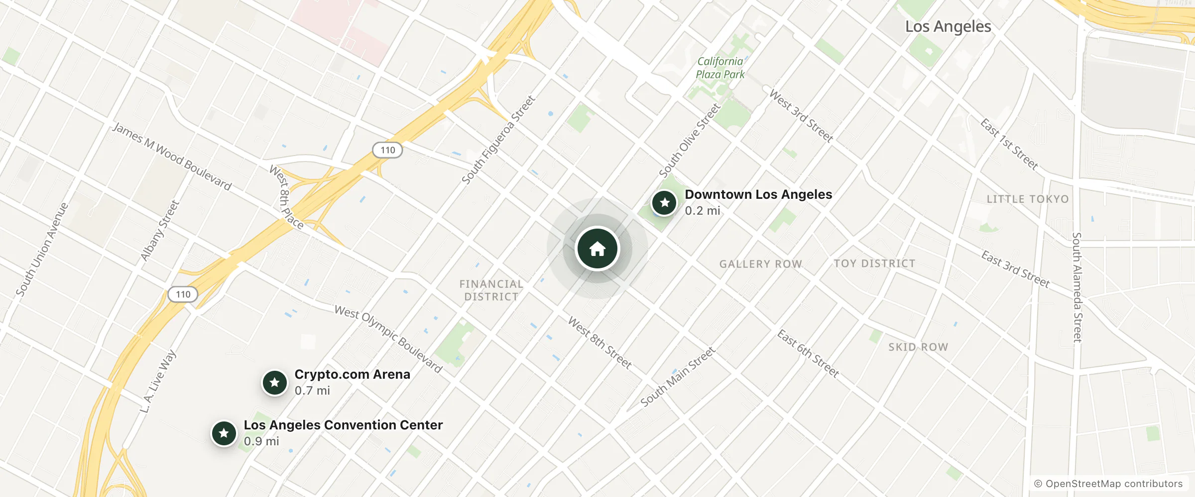 Map of Hotel Per La, Autograph Collection and nearby Downtown Los Angeles, Crypto.com Arena and Los Angeles Convention Center