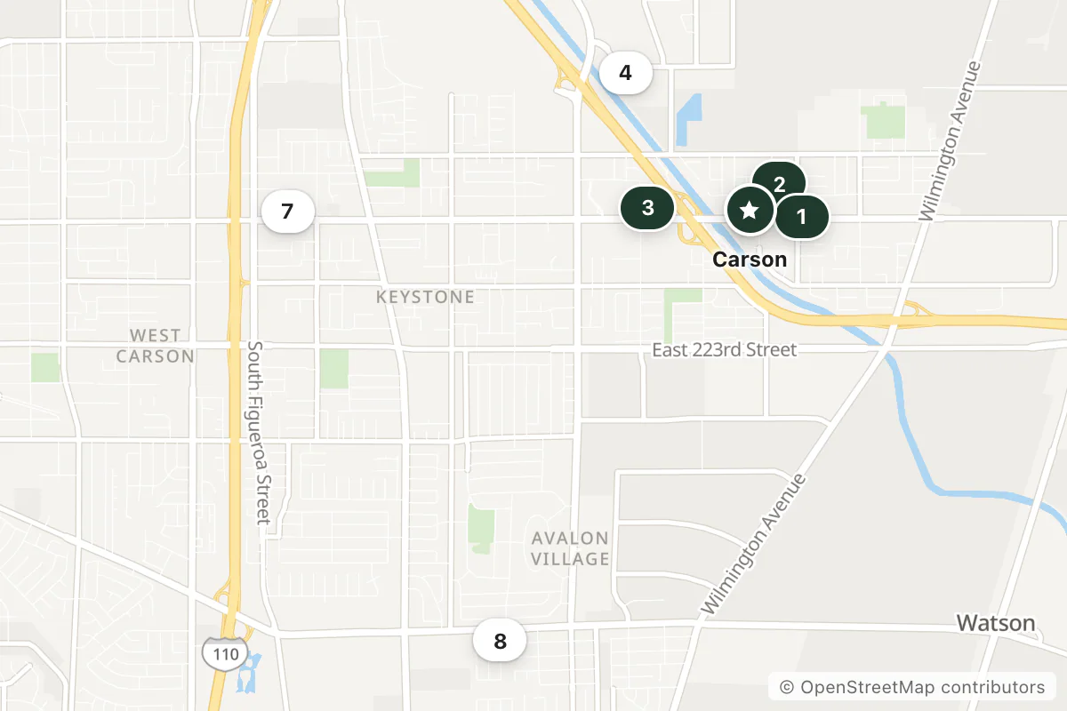 Map of the top 8 hotels for this question around Carson