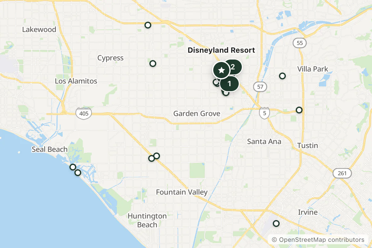 Map of the top 22 hotels for this question around Disneyland Resort