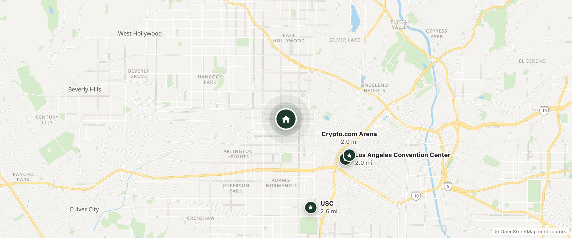 Map of H Hotel and nearby Los Angeles Convention Center, Crypto.com Arena and USC
