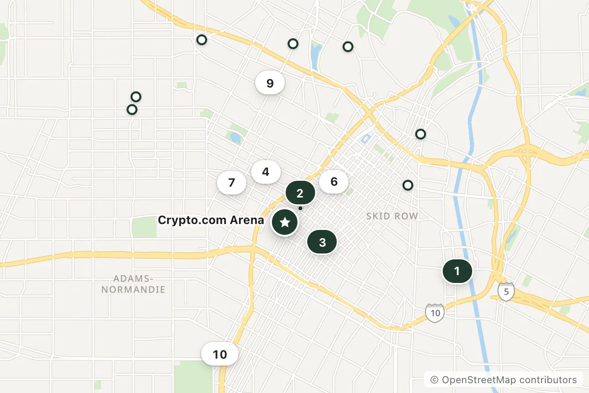 Map of the top 17 hotels for this question around Crypto.com Arena