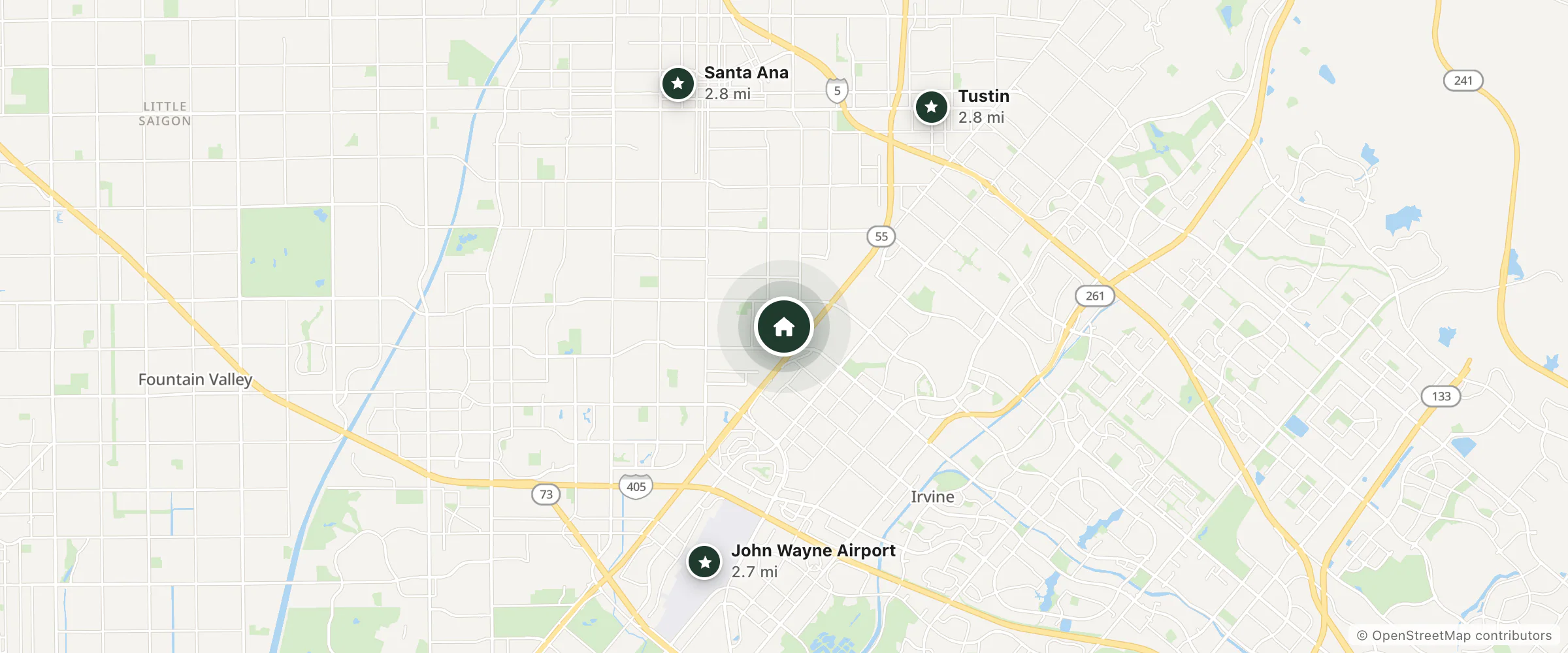 Map of Comfort Inn & Suites Orange County John Wayne Airport and nearby John Wayne Airport, Tustin and Santa Ana