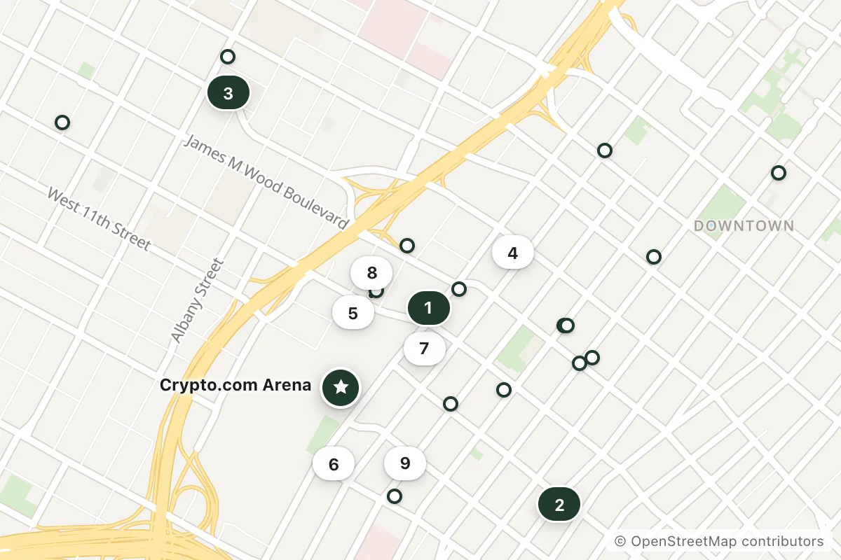Map of the top 25 hotels for this question around Crypto.com Arena