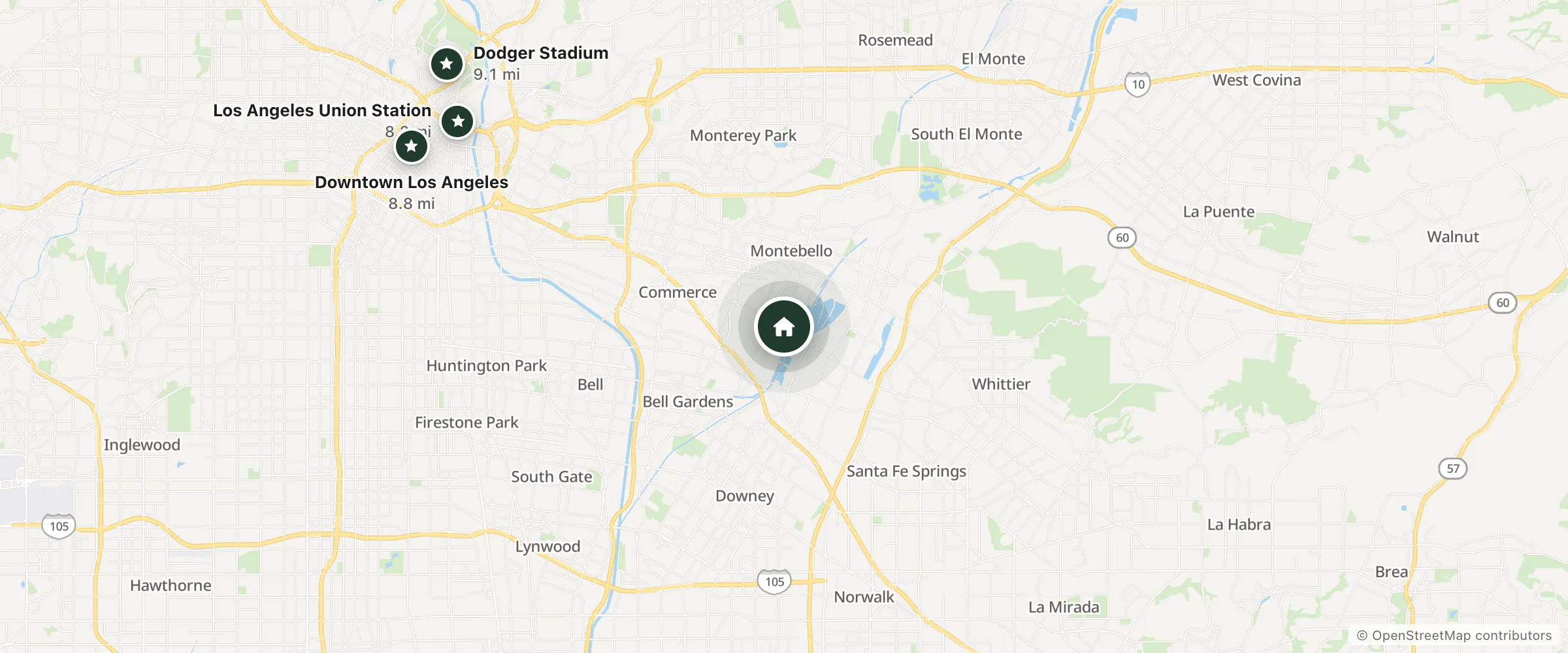 Map of Best Inn Montebello and nearby Los Angeles Union Station, Downtown Los Angeles and Dodger Stadium