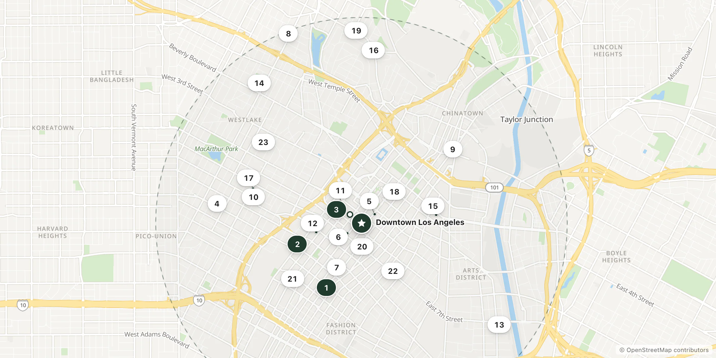 Map of hotels near Downtown Los Angeles