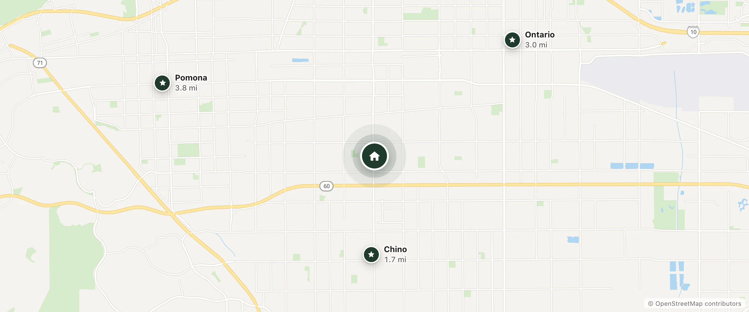 Map of Chino Motel and nearby Chino, Ontario and Pomona