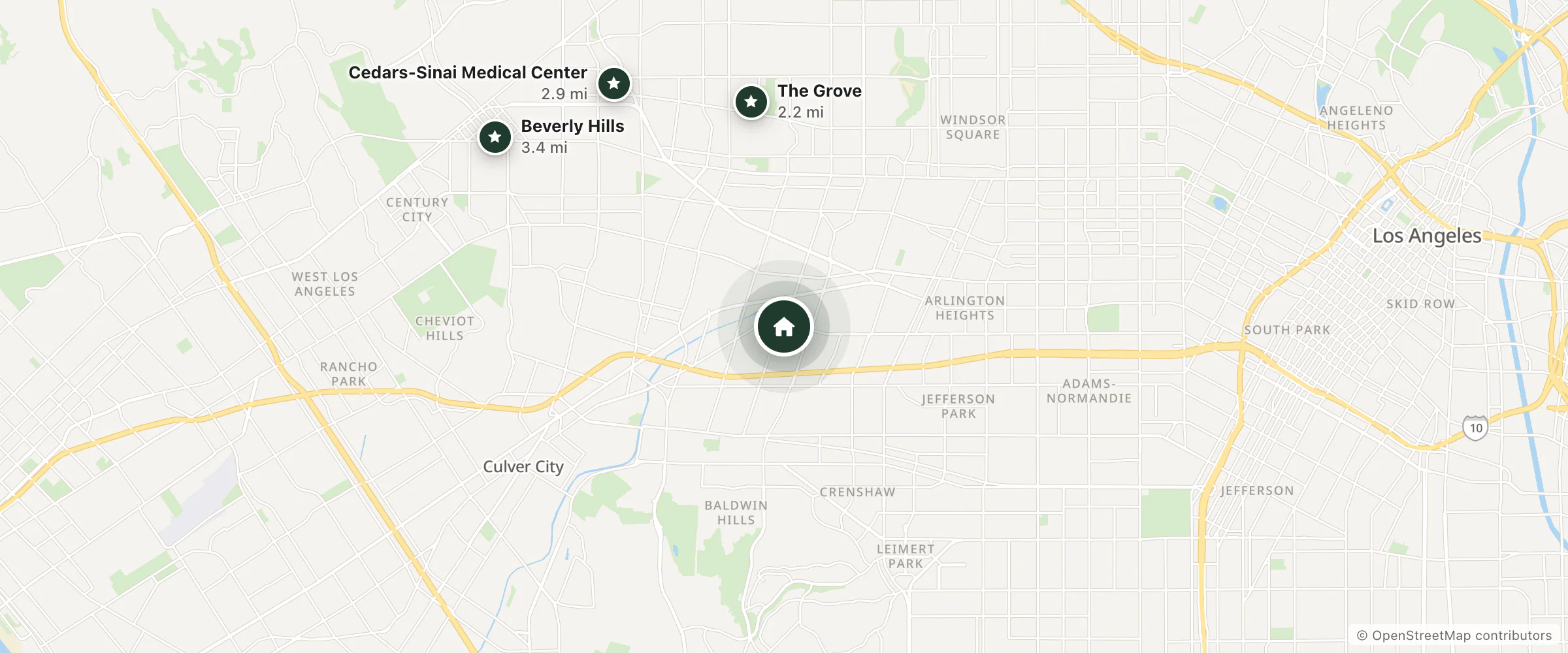 Map of Reno Motel and nearby The Grove, Cedars-Sinai Medical Center and Beverly Hills