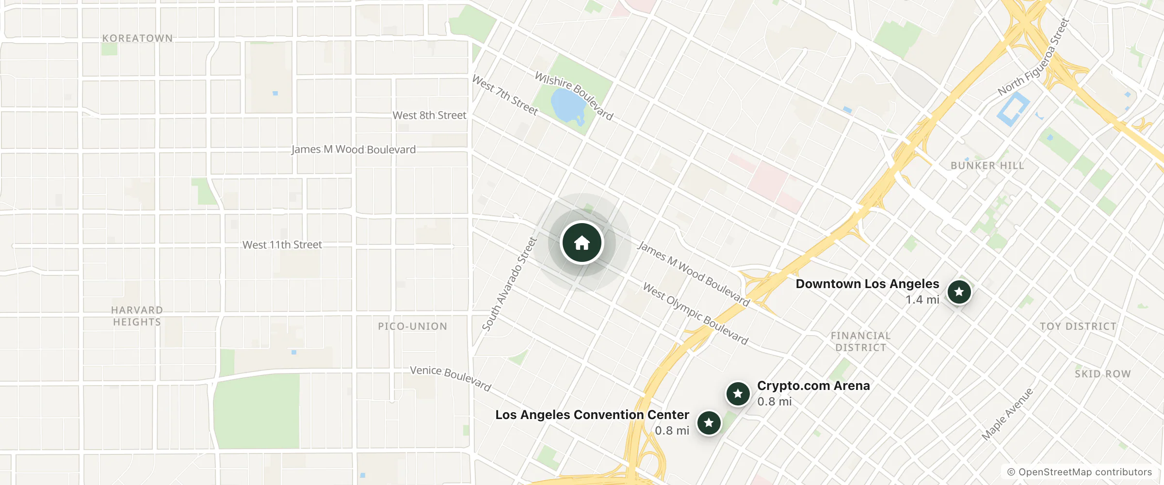 Map of Metropolitan Inn & Suites and nearby Crypto.com Arena, Los Angeles Convention Center and Downtown Los Angeles