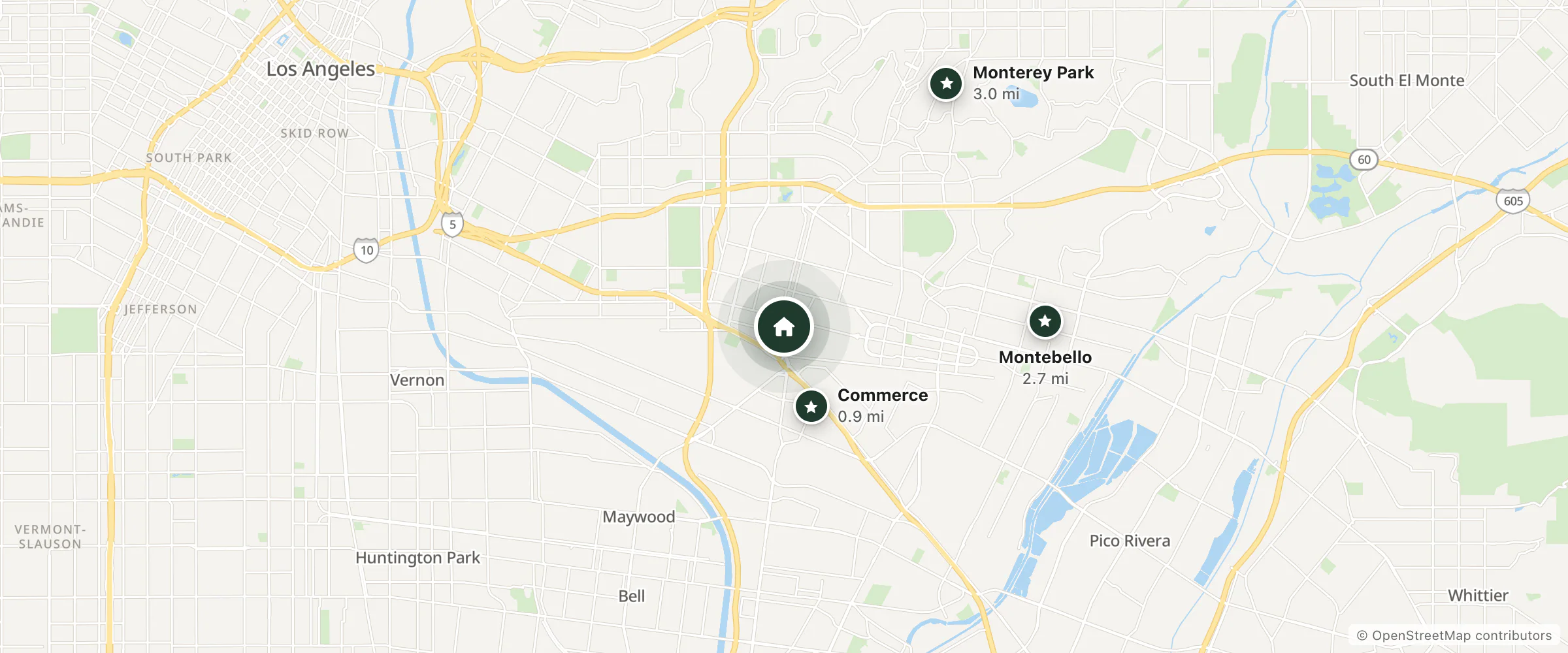Map of Pride Hotel and nearby Commerce, Montebello and Monterey Park