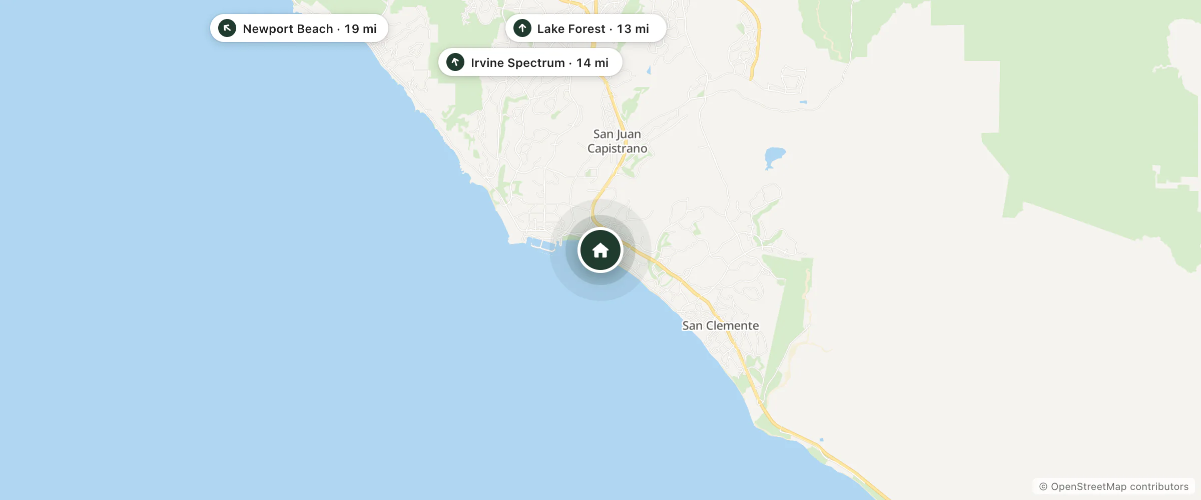 Map of Best Western Plus Dana Point Inn By The Sea and nearby Lake Forest, Irvine Spectrum and Newport Beach