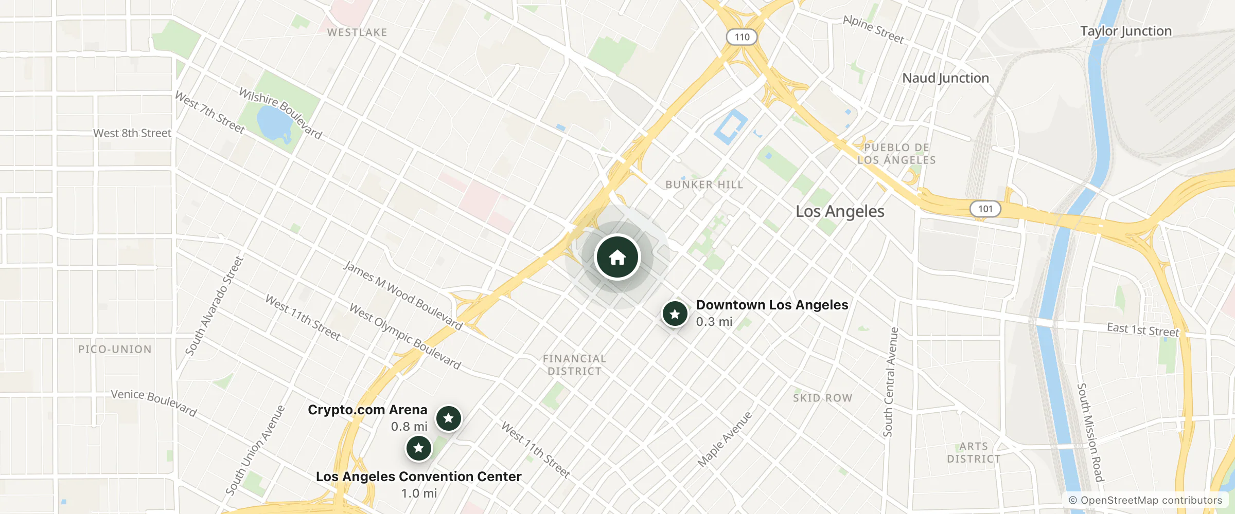 Map of Vector Travel and nearby Downtown Los Angeles, Crypto.com Arena and Los Angeles Convention Center