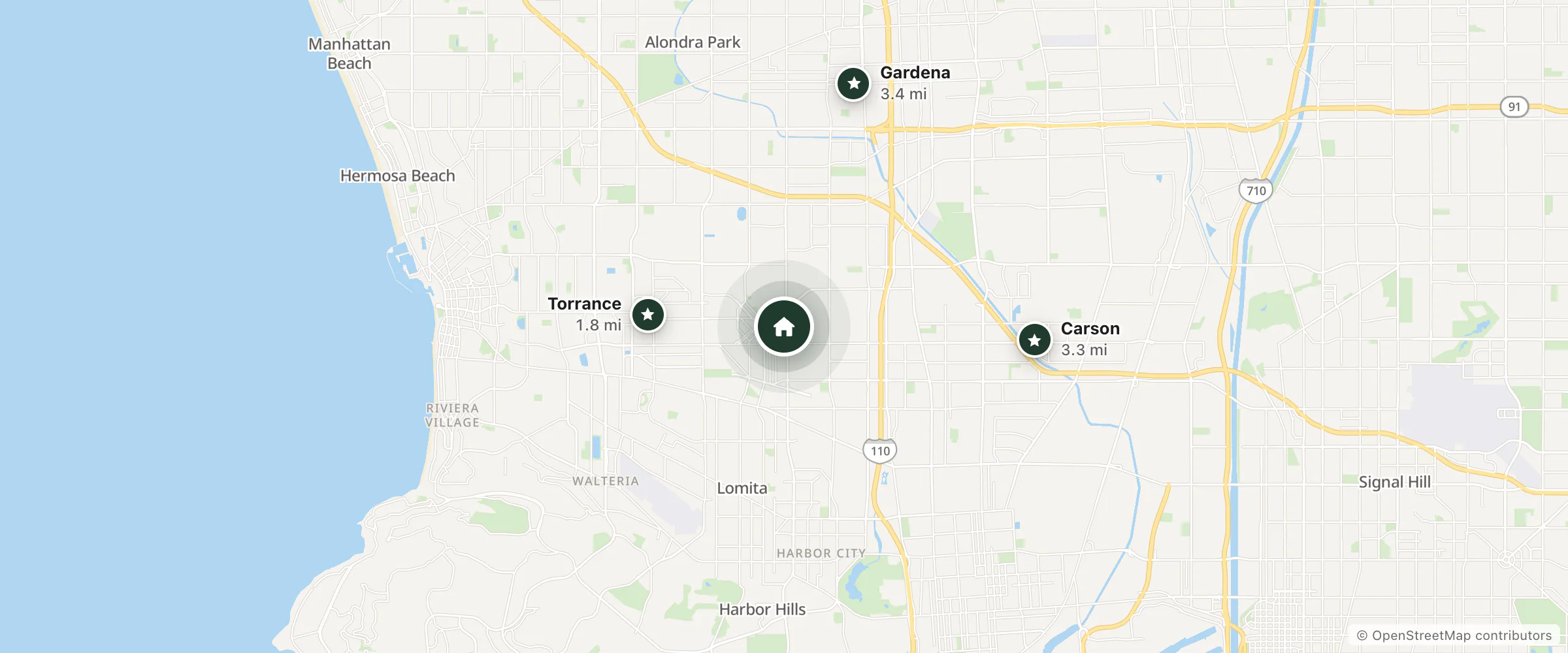 Map of Miyako Hybrid Hotel and nearby Torrance, Carson and Gardena