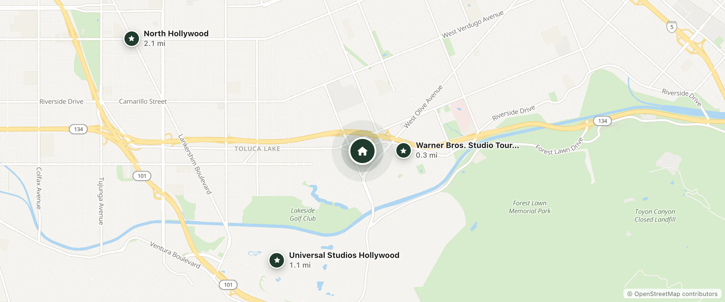 Map of Best Western Plus Media Center Inn & Suites and nearby Warner Bros. Studio Tour Hollywood, Universal Studios Hollywood and North Hollywood