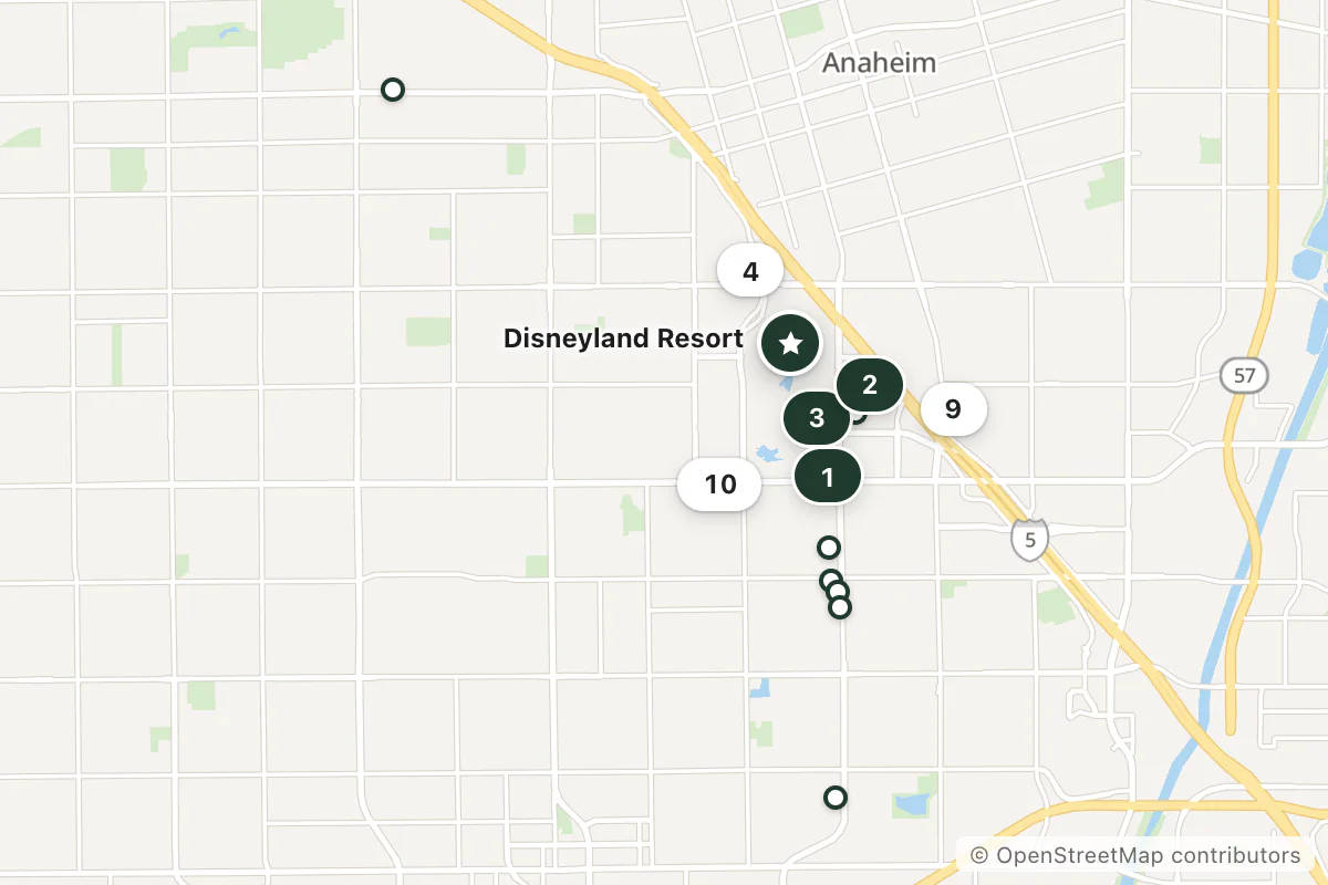 Map of the top 16 hotels for this question around Disneyland Resort