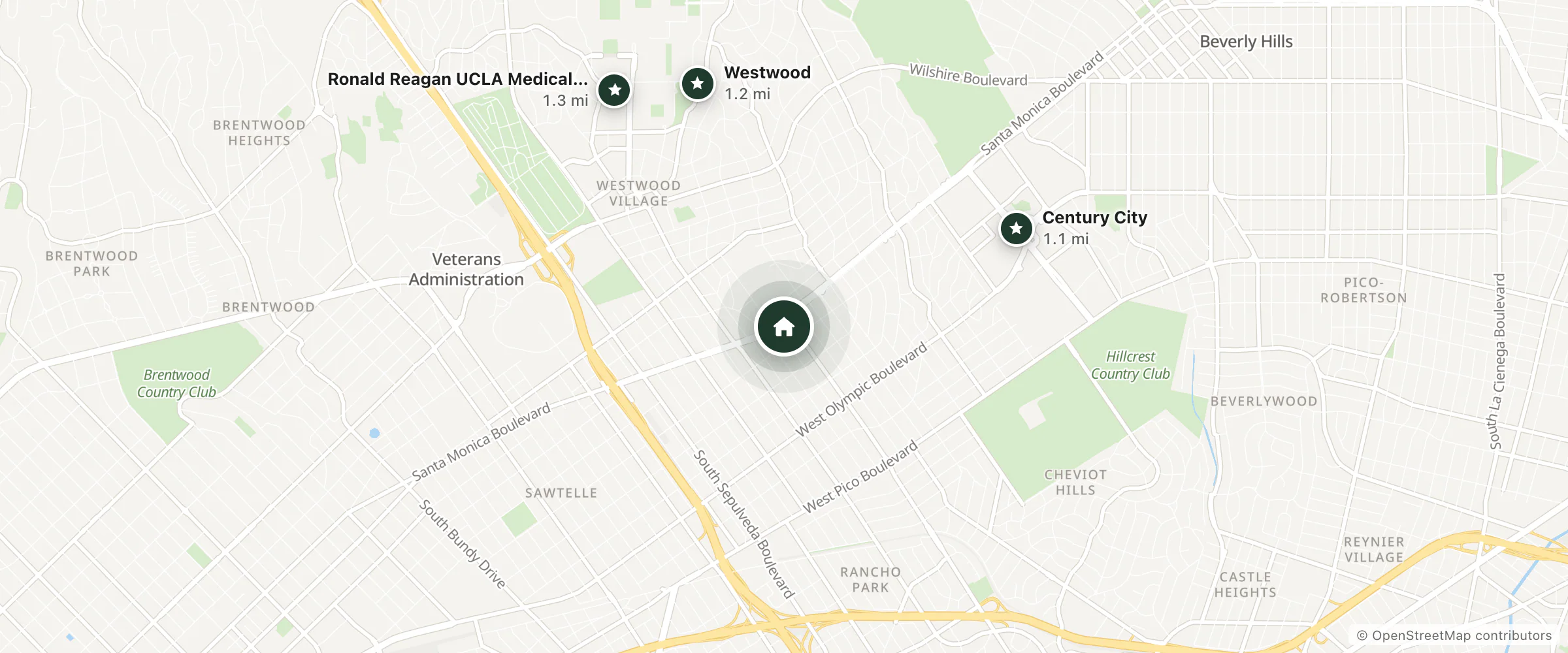 Map of Azul Inn West Los Angeles and nearby Century City, Westwood and Ronald Reagan UCLA Medical Center