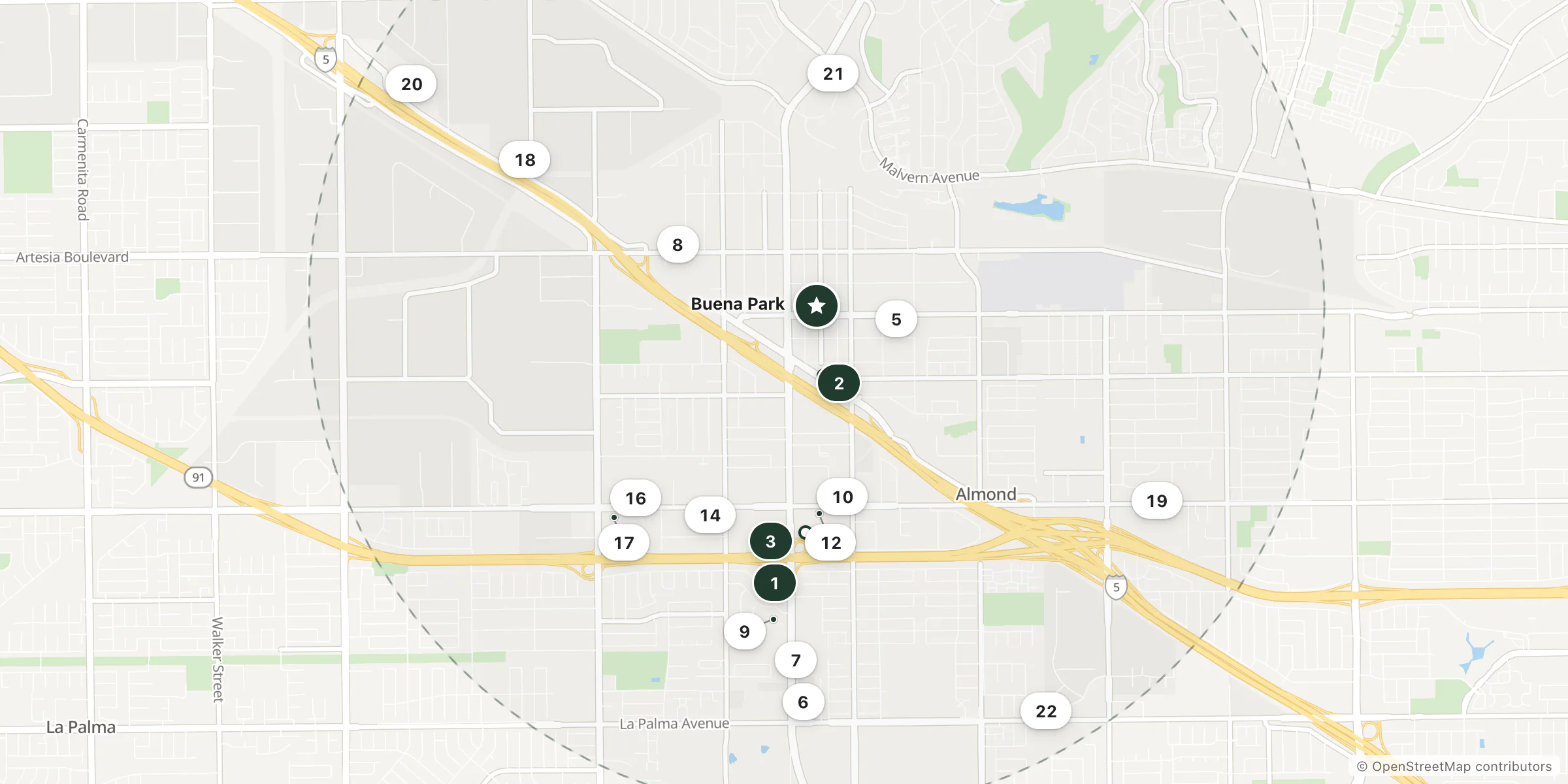 Map of hotels near Buena Park