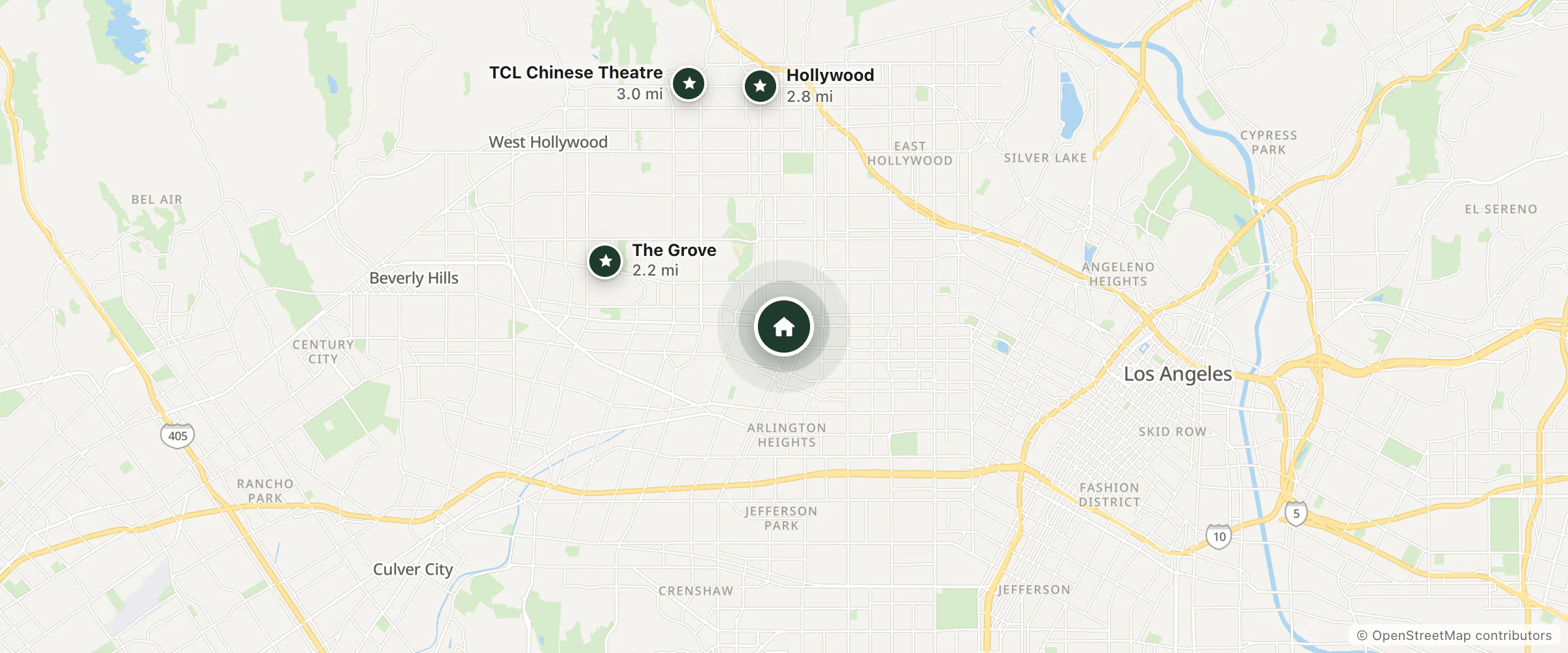 Map of Dunes Inn and nearby The Grove, Hollywood and TCL Chinese Theatre