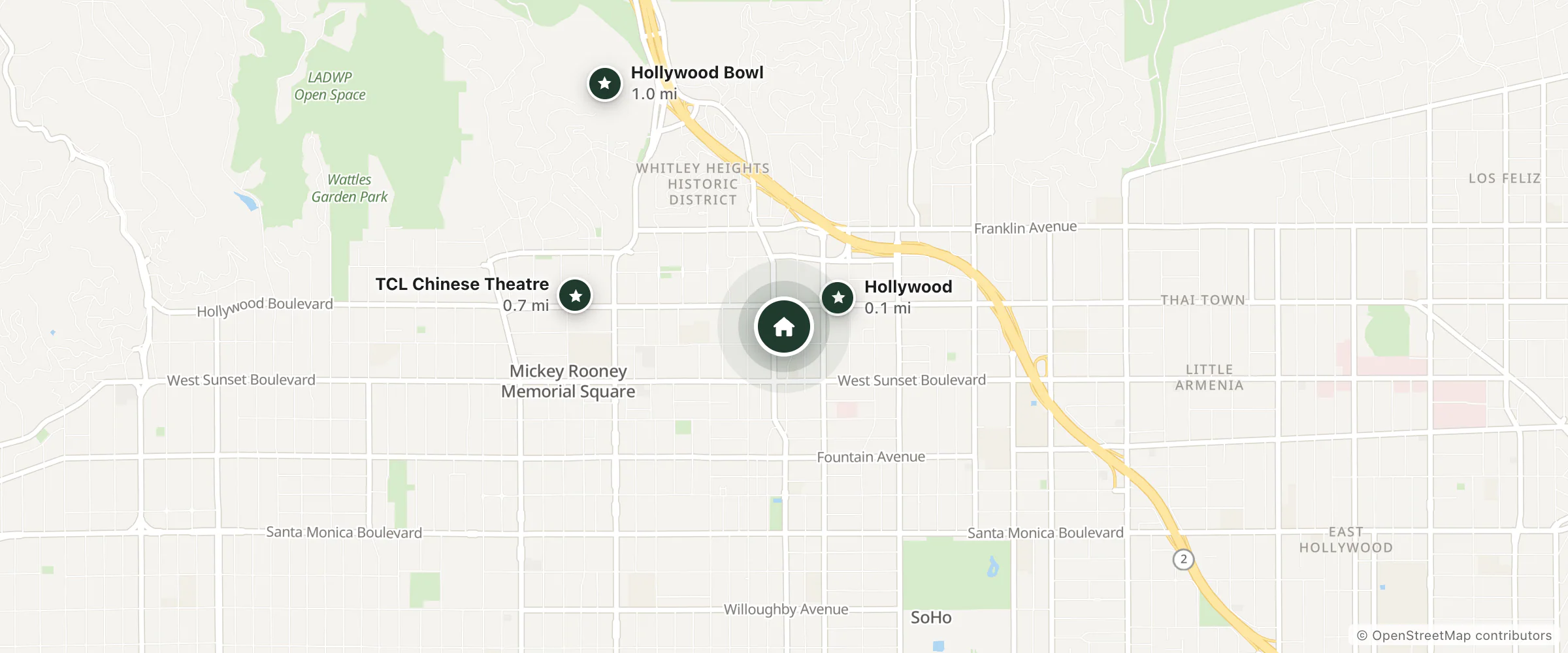 Map of PodShare and nearby Hollywood, TCL Chinese Theatre and Hollywood Bowl