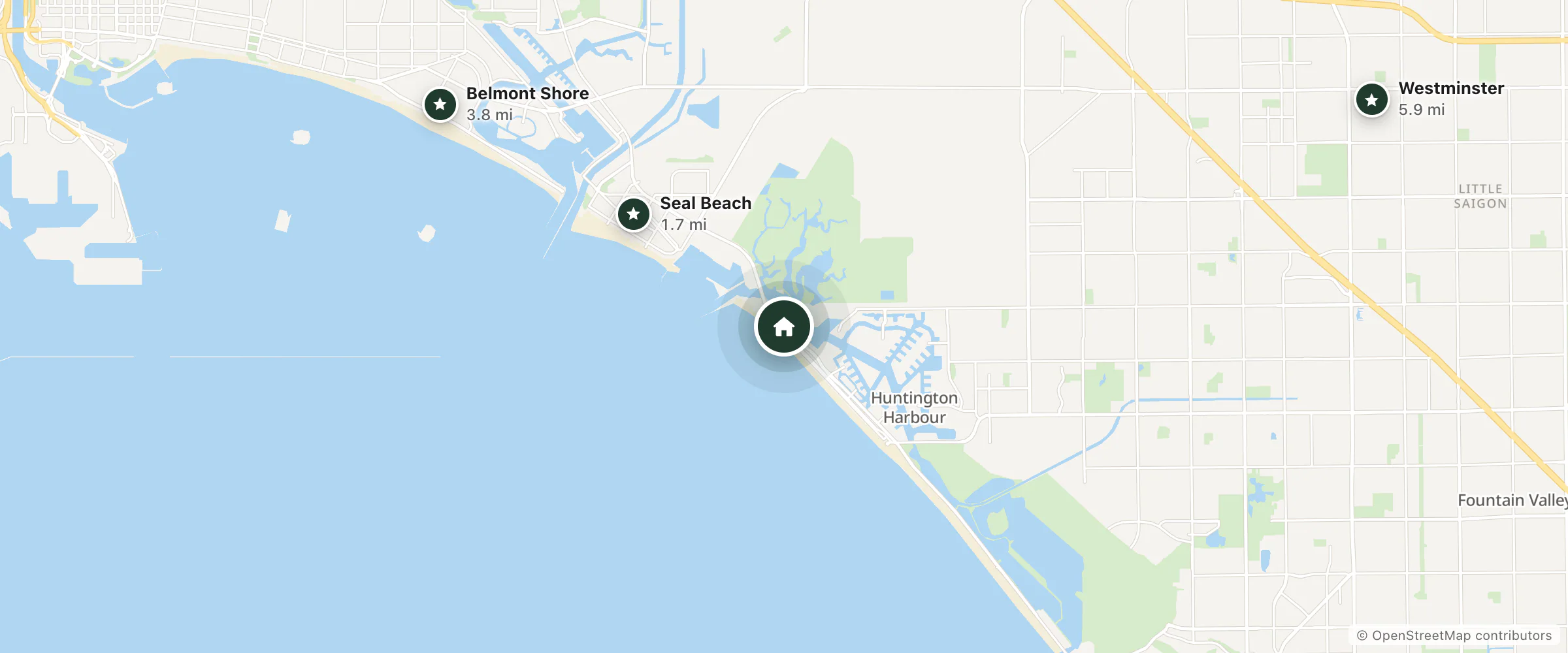 Map of Tapasavi Corporation Dba Ocean View Motel and nearby Seal Beach, Belmont Shore and Westminster