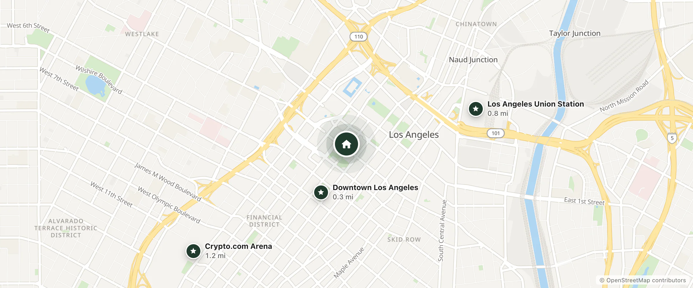 Map of Htl Intercontinental and nearby Downtown Los Angeles, Los Angeles Union Station and Crypto.com Arena