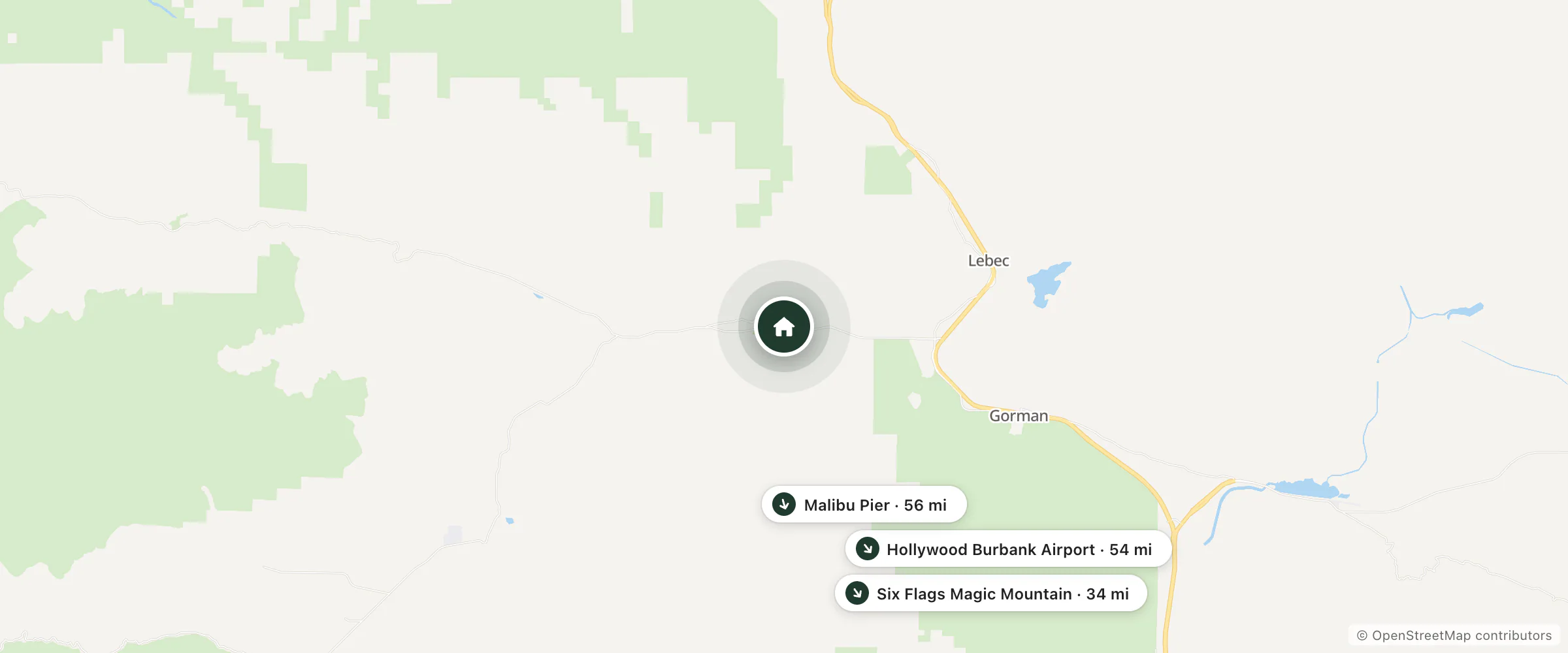Map of Frazier View Motel and nearby Six Flags Magic Mountain, Hollywood Burbank Airport and Malibu Pier