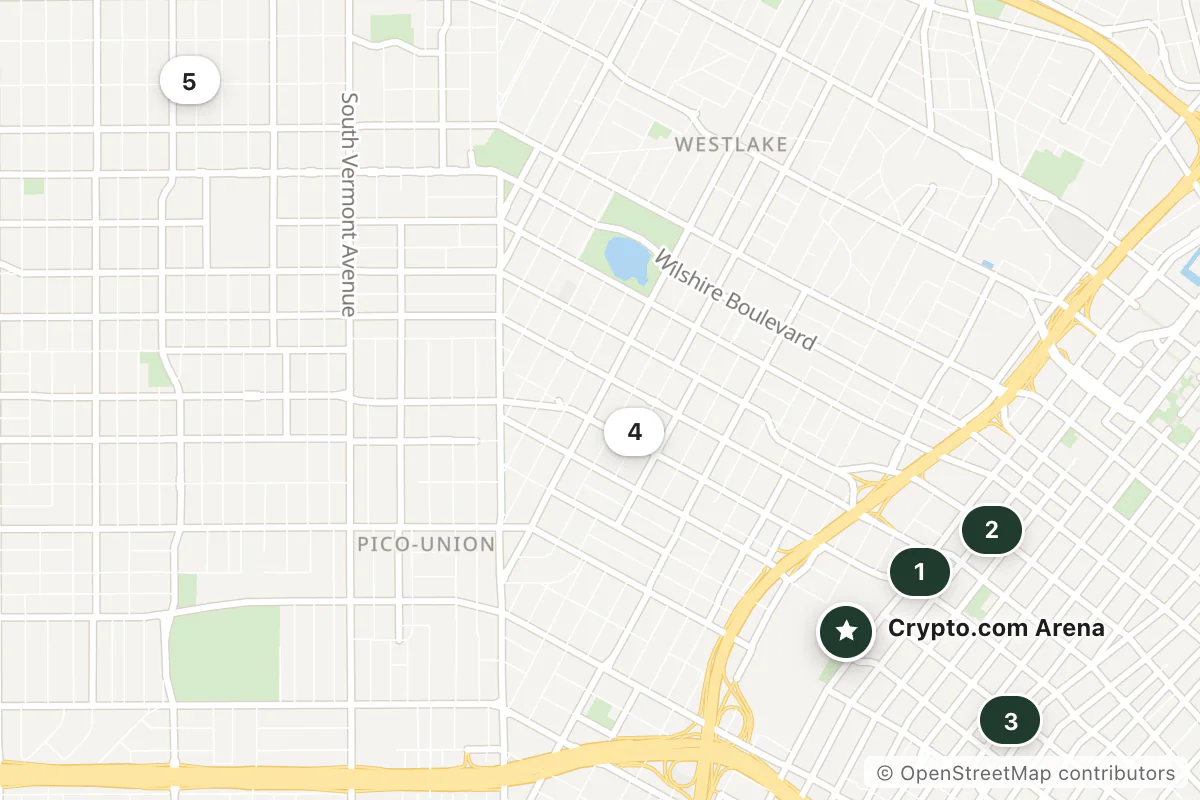 Map of the top 5 hotels for this question around Crypto.com Arena