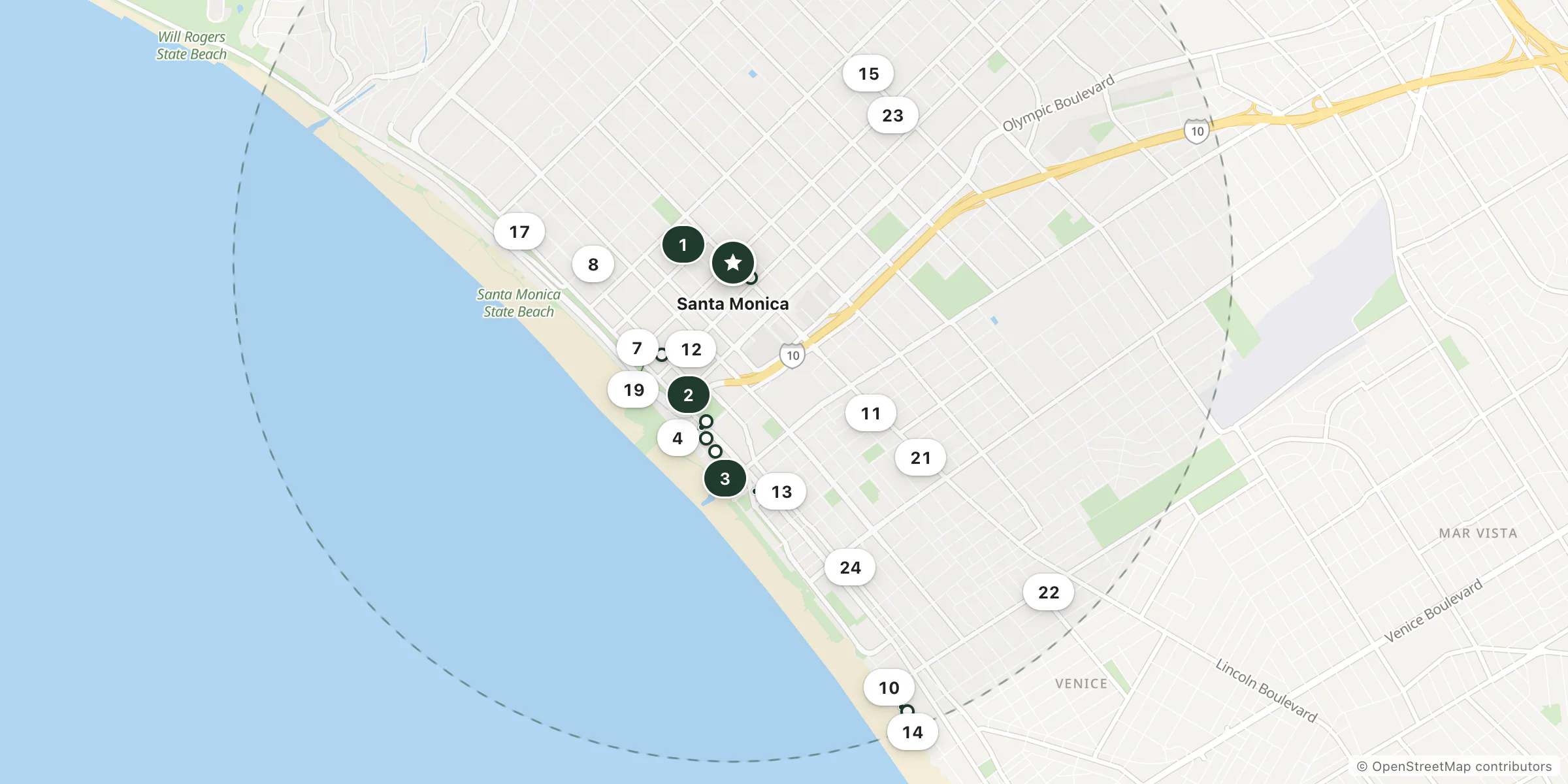 Map of hotels near Santa Monica