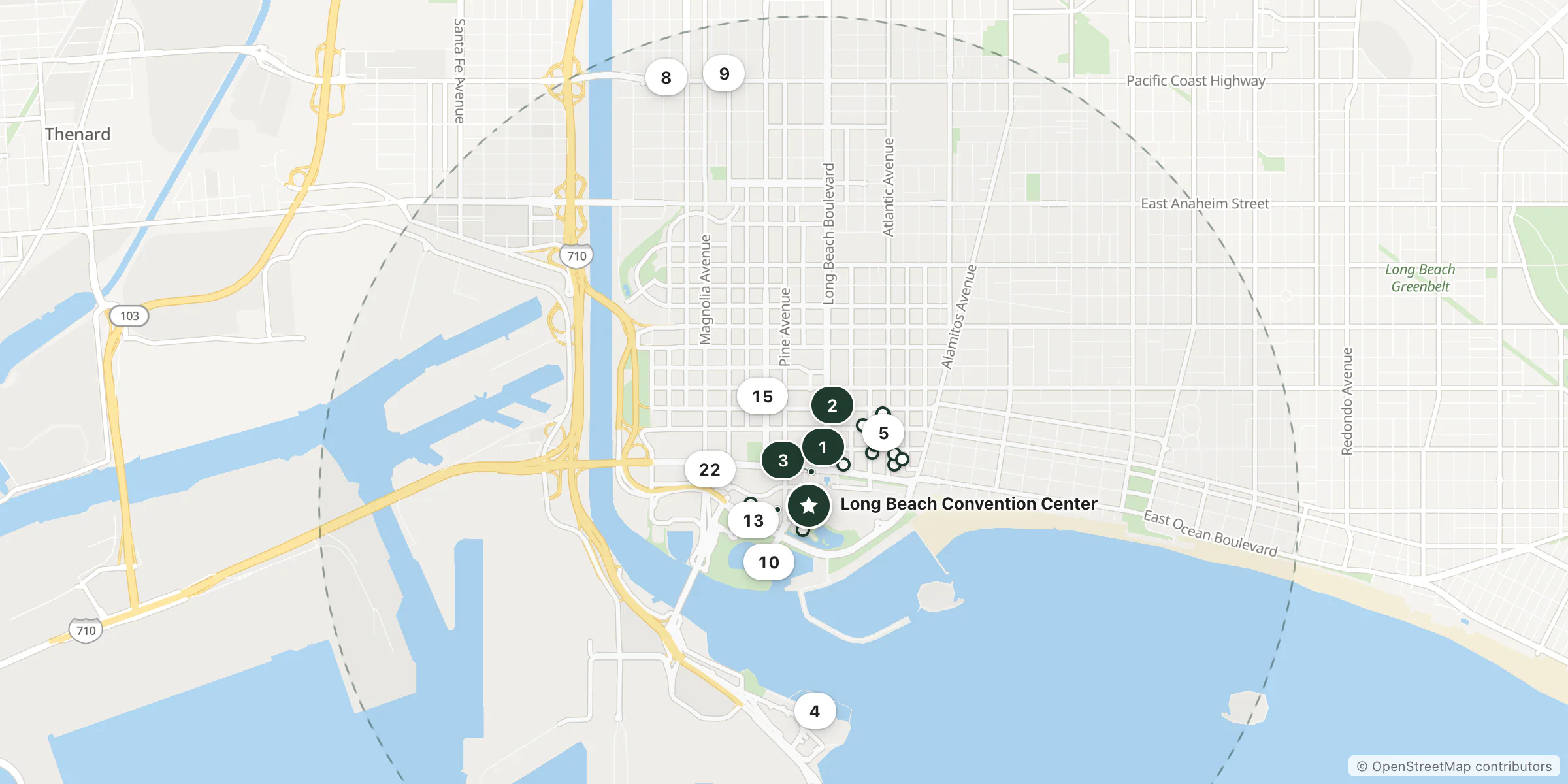 Map of hotels near Long Beach Convention Center