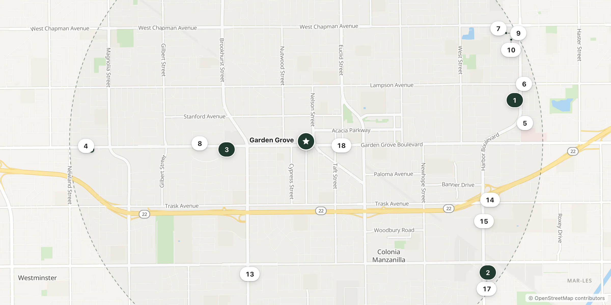 Map of hotels near Garden Grove