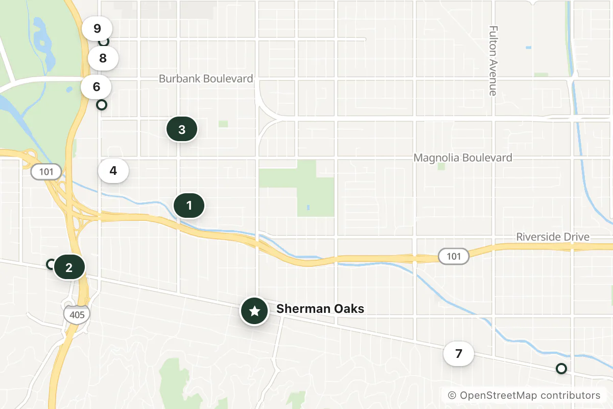 Map of the top 12 hotels for this question around Sherman Oaks