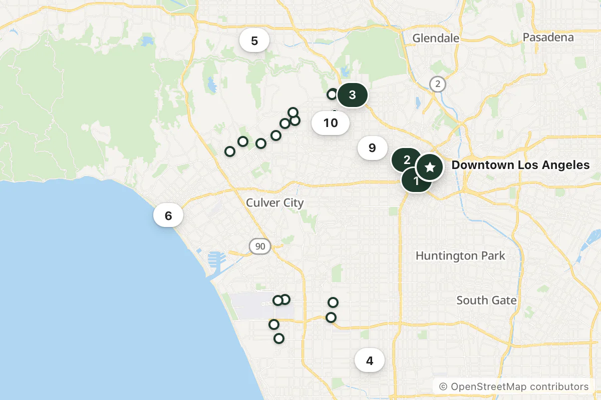 Map of the top 25 hotels for this question around Downtown Los Angeles