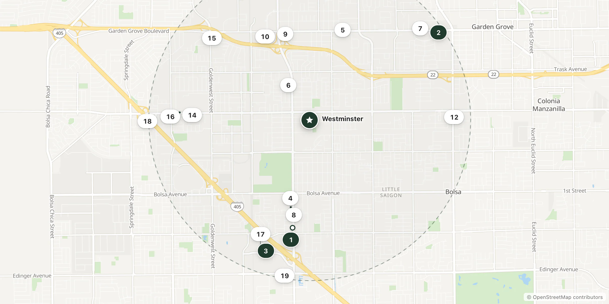 Map of hotels near Westminster