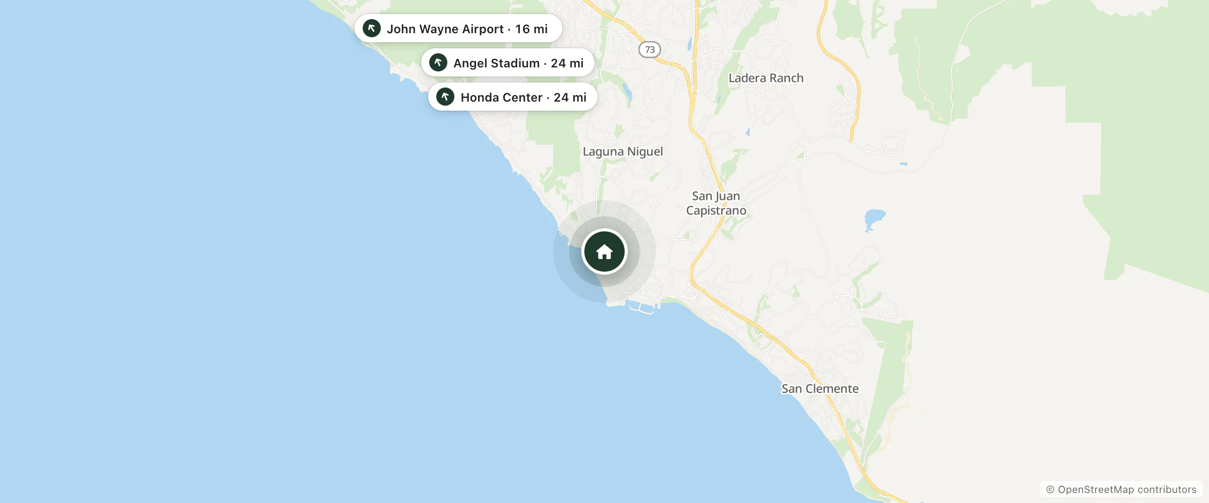 Map of Grand Monarch and nearby John Wayne Airport, Angel Stadium and Honda Center