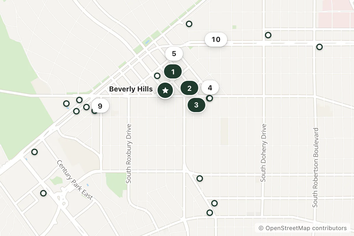 Map of the top 25 hotels for this question around Beverly Hills